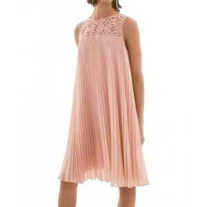 NEW JOSEPH RIBKOFF chiffon & lace sleeveless pleated dress in quartz
